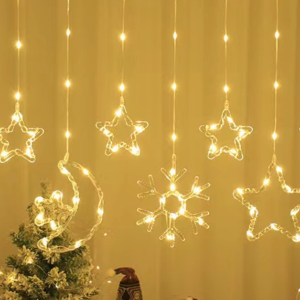 CORTINA DE LUCES CON ESTRELLAS,LUNA,VENADO,COPO DE NIEVE(50)