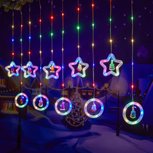 CORTINA NAVIDENA LUZ DE COLORES  ESTRELLAS-ANILLOS(50)