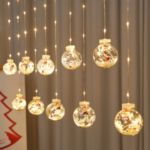 CORTINA NAVIDENA LUZ BLANCA, ESFERAS (30)