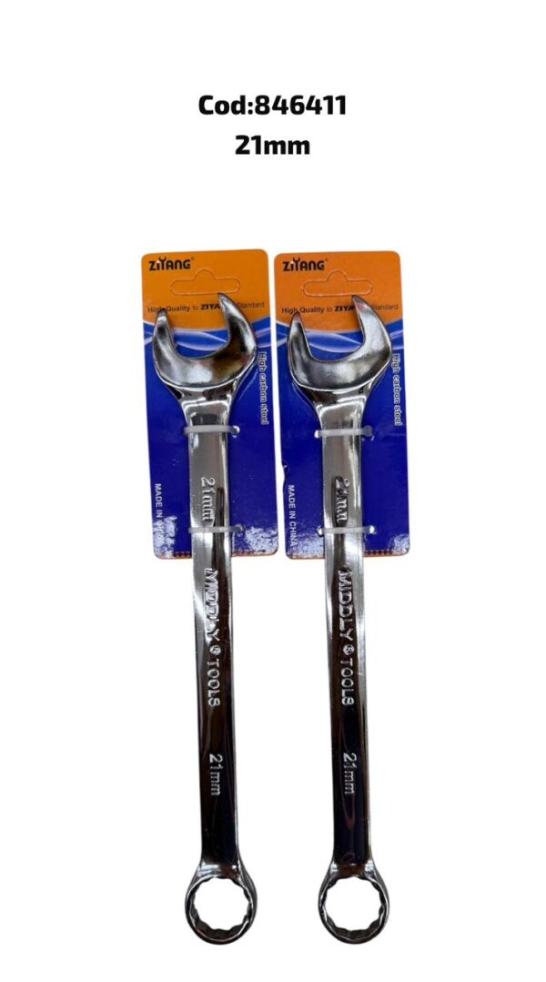 Llave combinada brillante con tarjeta de sujeción, 21 MM(100)