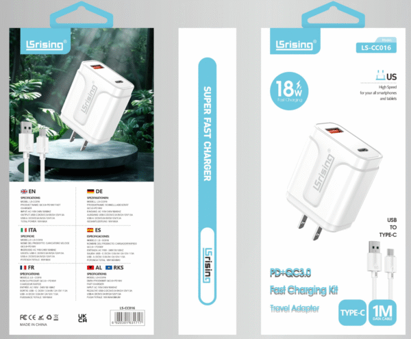 CARGADOR 18W CABLE USB-TIPO CLS-CC016(240)